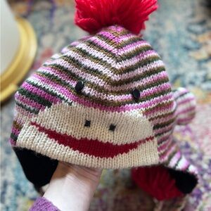 Hand made DeLux 100% wool Knit Animal Hat with Red Pom Poms